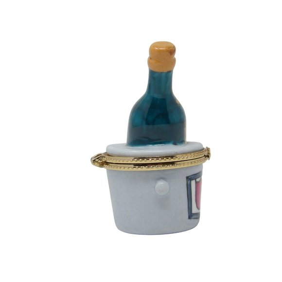 Porcelain Hinged Trinket Box Brut Champagne w Cloisonne Style Egg Trinket  - Picture 10 of 12